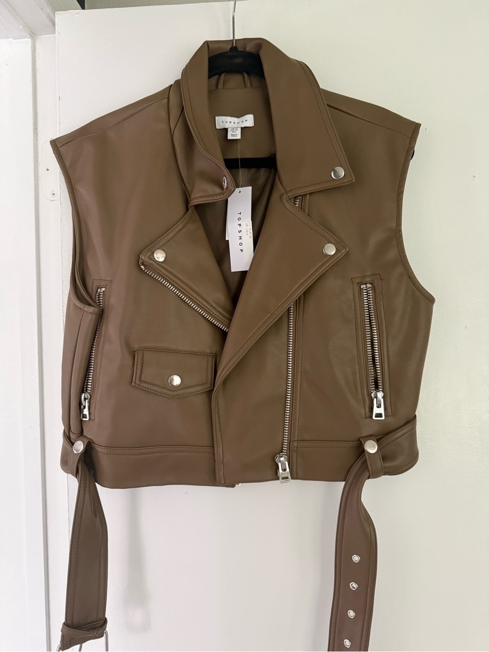Topshop Tan Faux Leather Vest with Label Detail